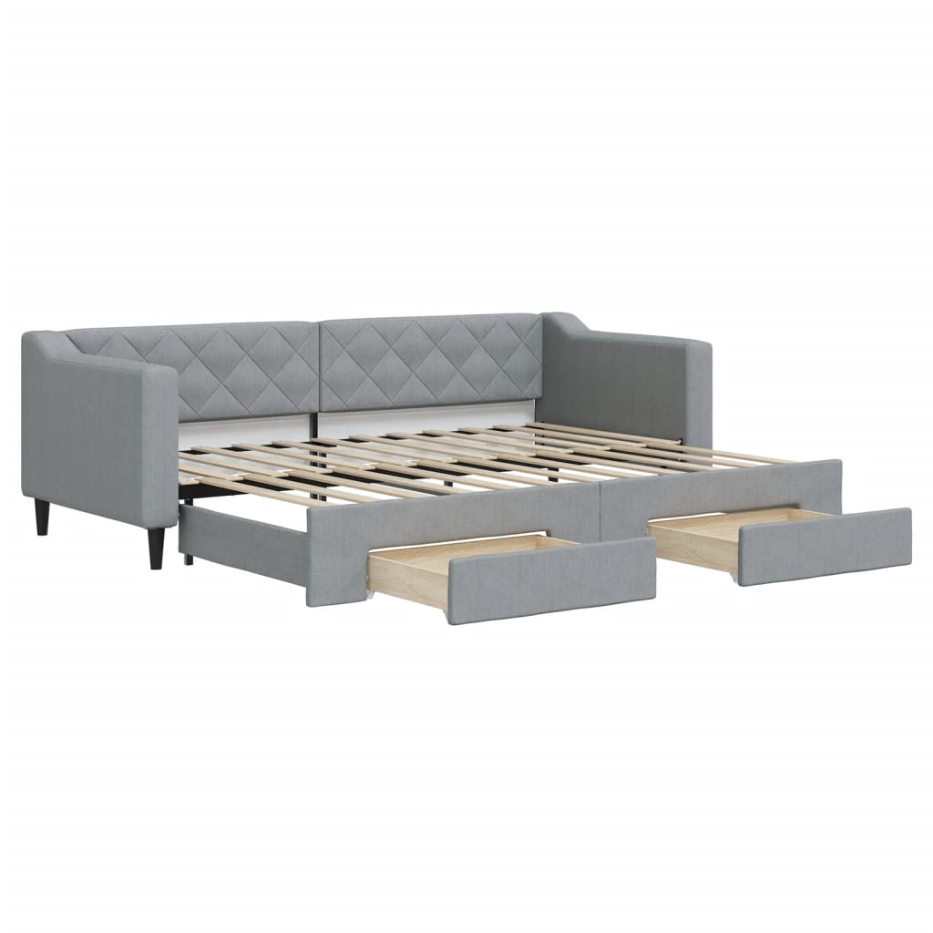 Divano Letto Estraibile Cassetti Grigio Chiaro 80x200cm Tessuto