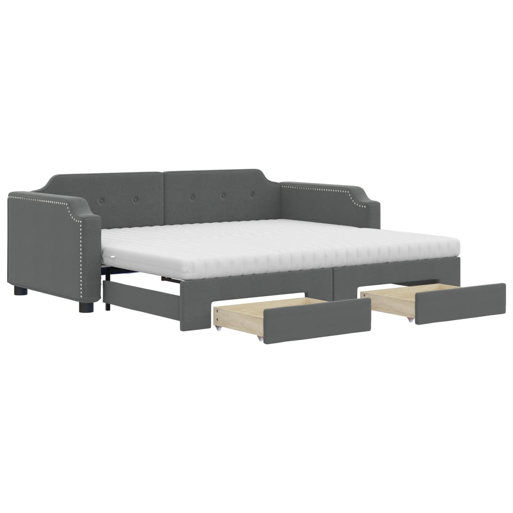 Divano Letto Estraibile Cassetti Grigio Scuro 80x200cm Tessuto