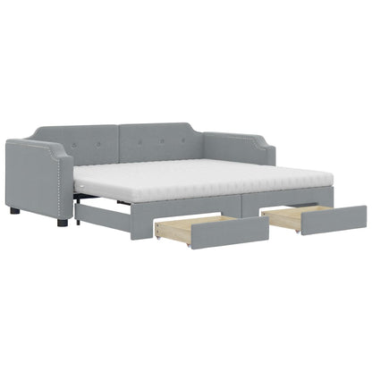 Divano Letto Estraibile Cassetti Grigio Chiaro 90x200cm Tessuto