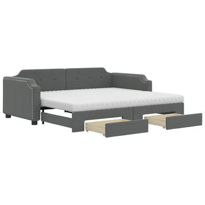 Divano Letto Estraibile Cassetti Grigio Scuro 90x200cm Tessuto