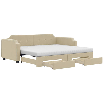 Divano Letto Estraibile Con Cassetti Crema 90x200 Cm In Tessuto