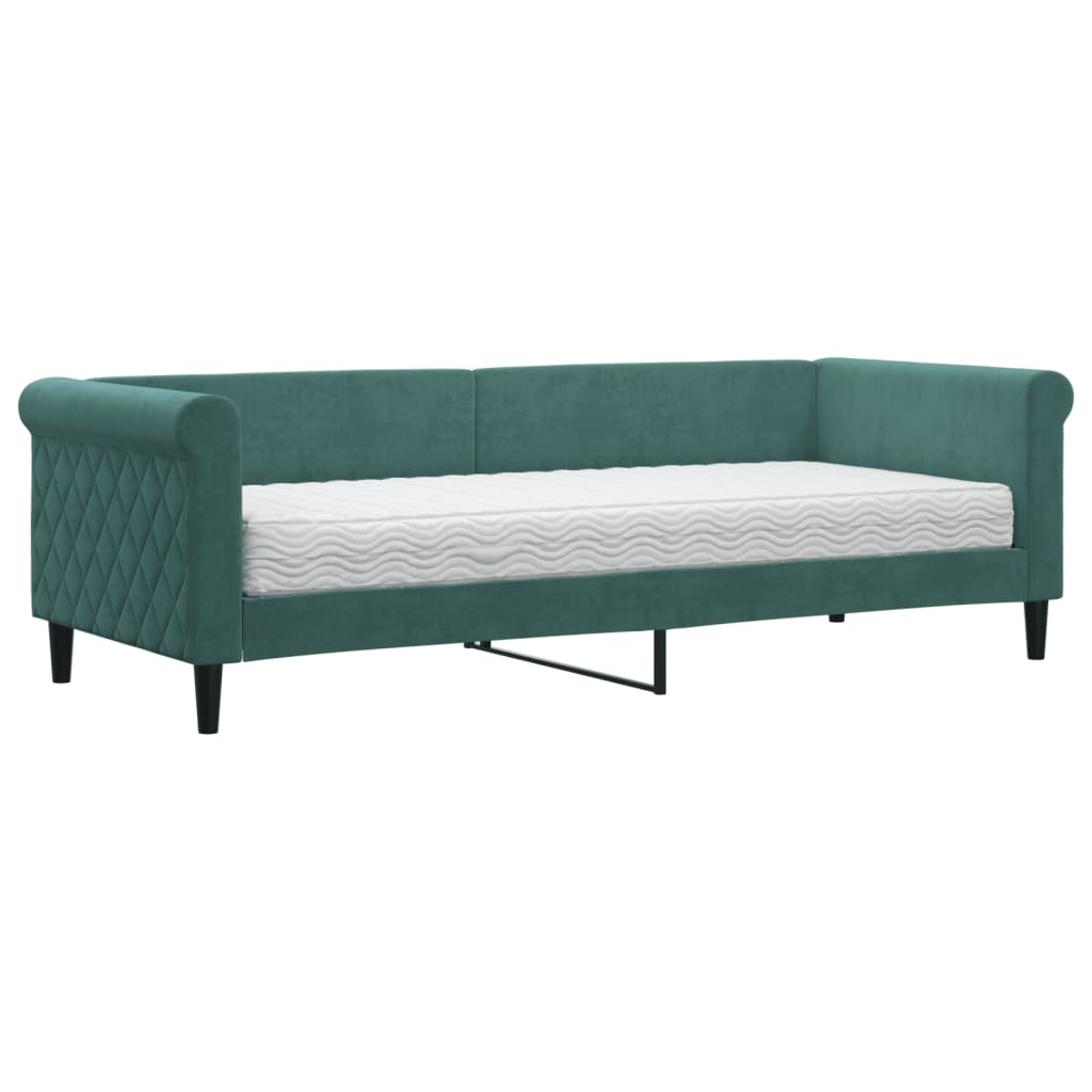 Divano Letto Con Materasso Verde Scuro 80x200 Cm In Velluto