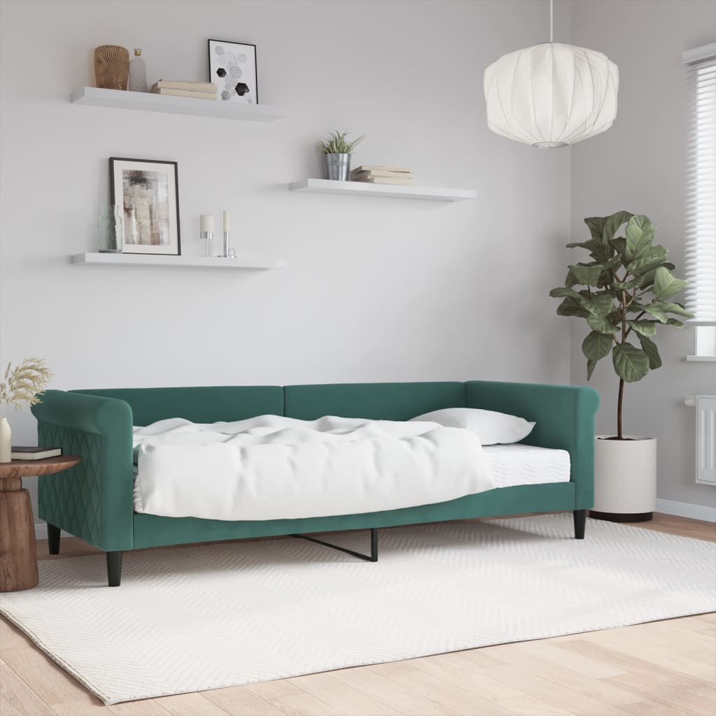 Divano Letto Con Materasso Verde Scuro 80x200 Cm In Velluto