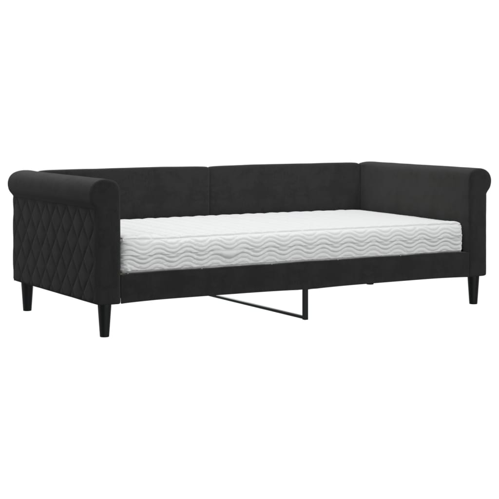 Divano Letto Con Materasso Nero 90x190 Cm In Velluto