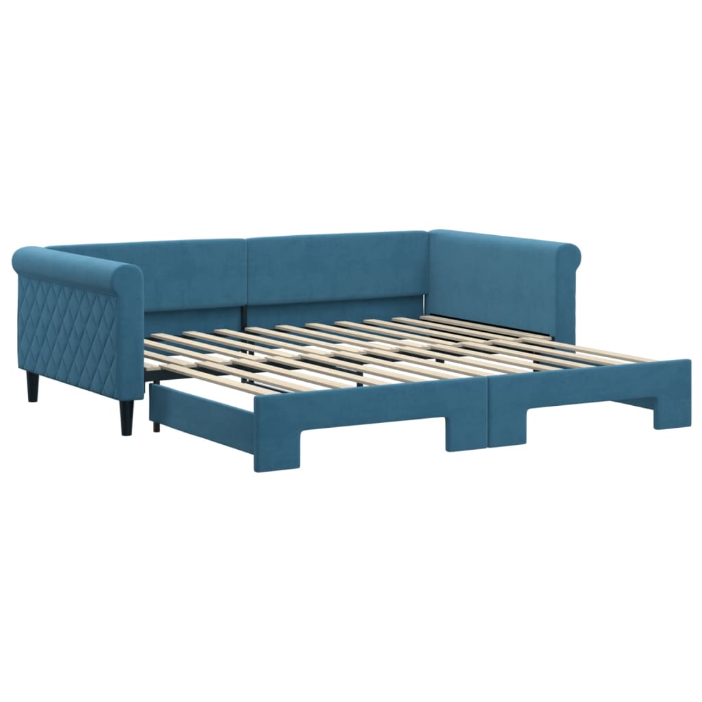 Divano Letto Con Letto Estraibile Blu 100x200 Cm In Velluto