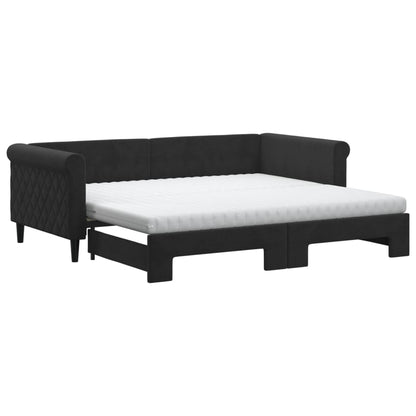 Divano Letto Estraibile Con Materassi Nero 90x190 Cm Velluto