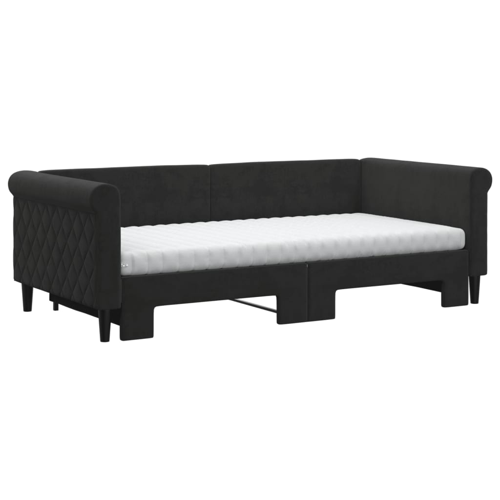 Divano Letto Estraibile Con Materassi Nero 90x190 Cm Velluto