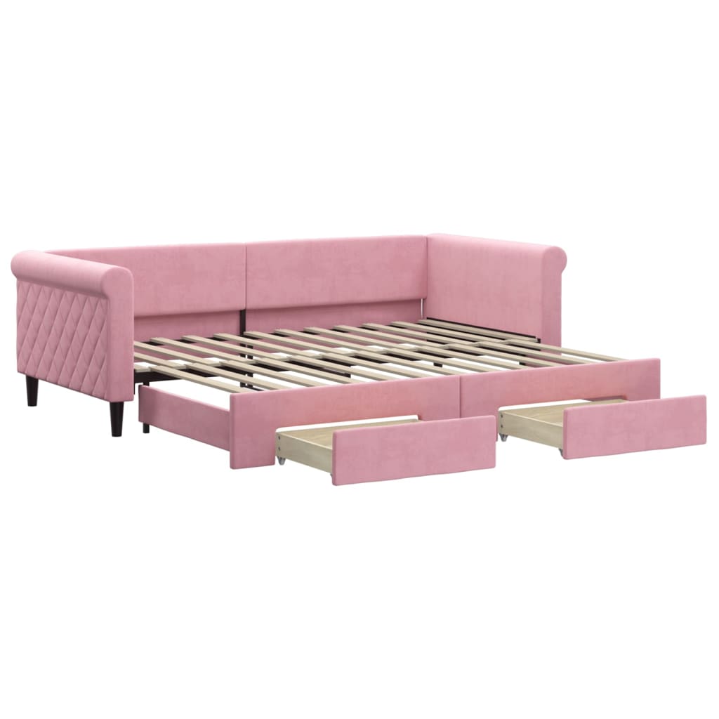 Divano Letto Estraibile Con Cassetti Rosa 90x200 Cm Velluto