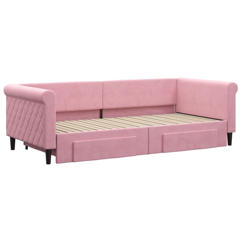 Divano Letto Estraibile Con Cassetti Rosa 90x200 Cm Velluto