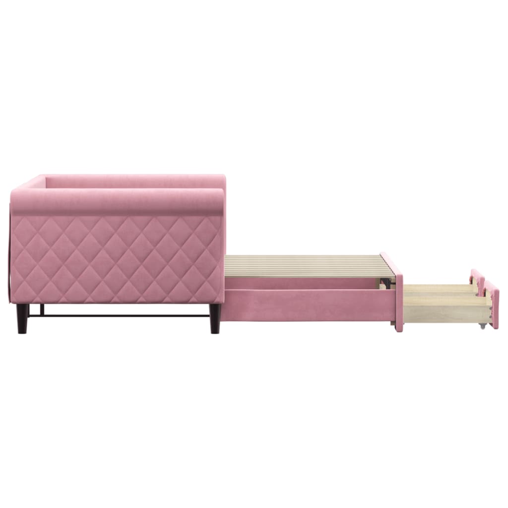 Divano Letto Estraibile Con Cassetti Rosa 90x200 Cm Velluto