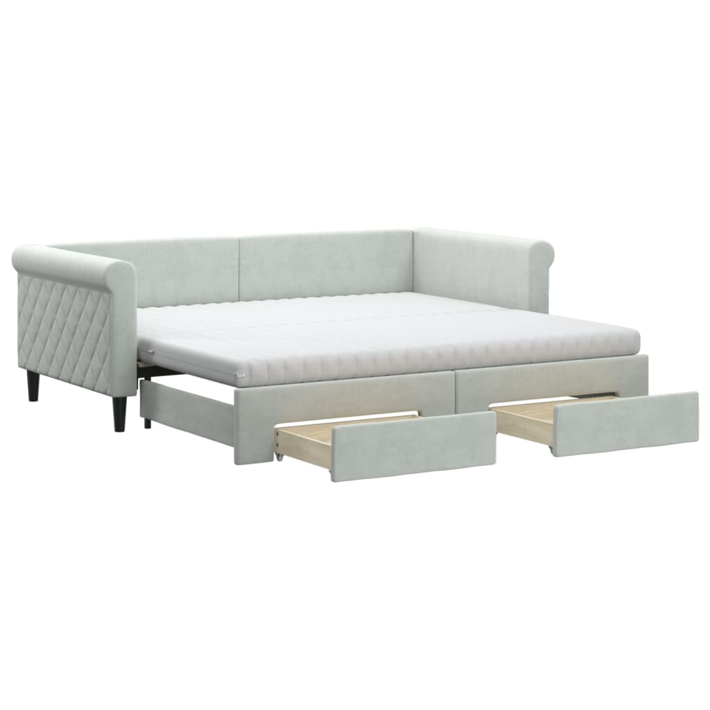 Divano Letto Estraibile Cassetti Grigio Chiaro 90x190cm Velluto