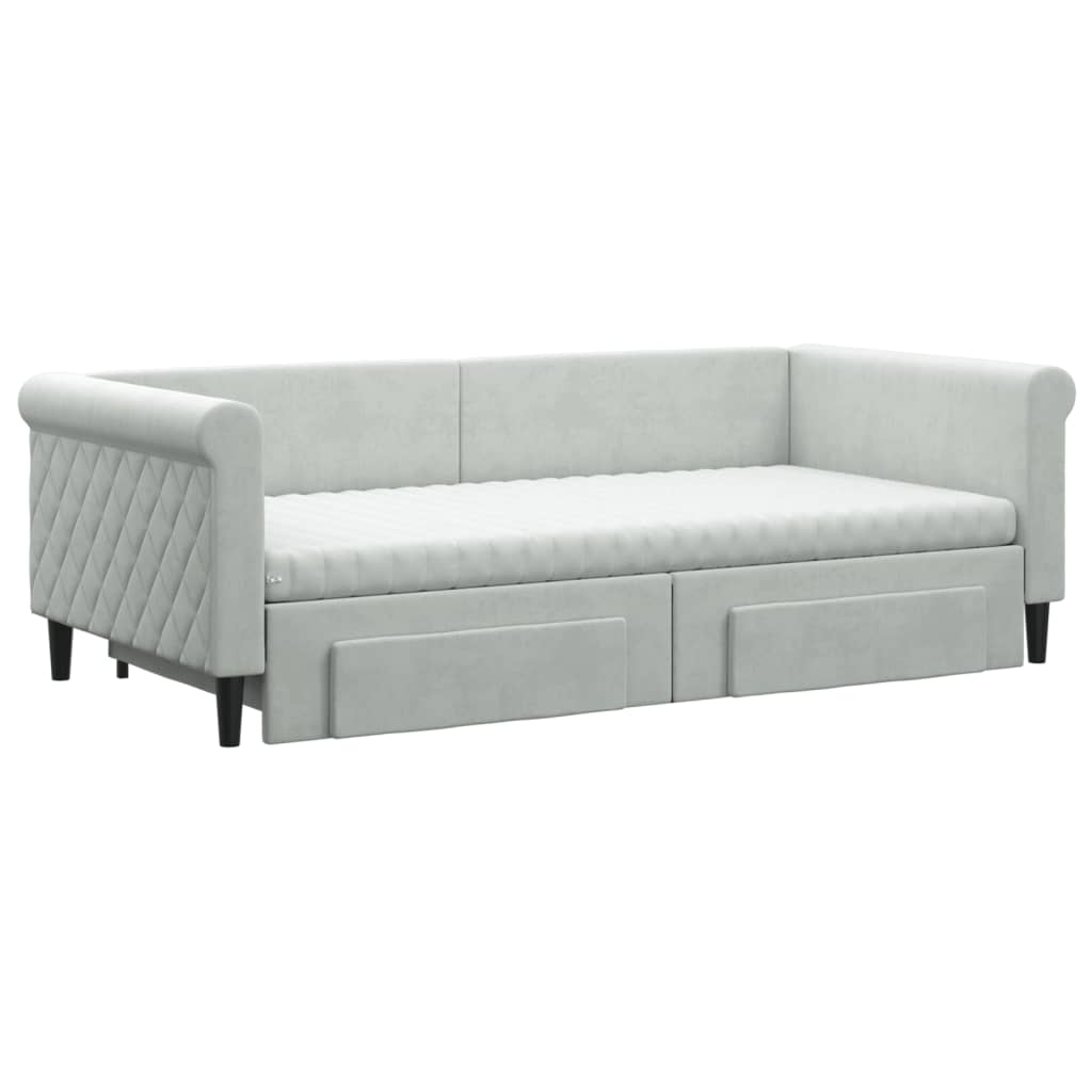 Divano Letto Estraibile Cassetti Grigio Chiaro 90x190cm Velluto