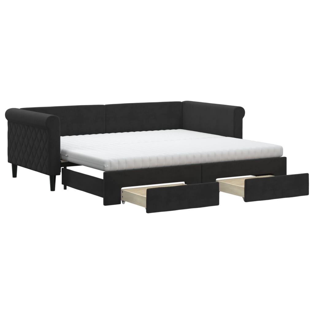 Divano Letto Estraibile Con Cassetti Nero 90x190 Cm In Velluto