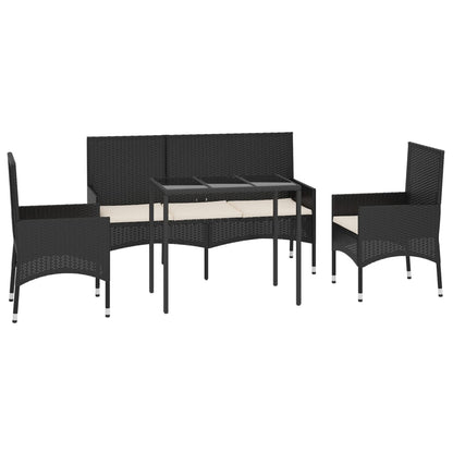 Set Divani Da Giardino 4 Pz Con Cuscini Nero In Polyrattan