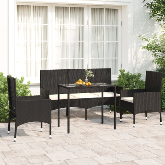 Set Divani Da Giardino 4 Pz Con Cuscini Nero In Polyrattan