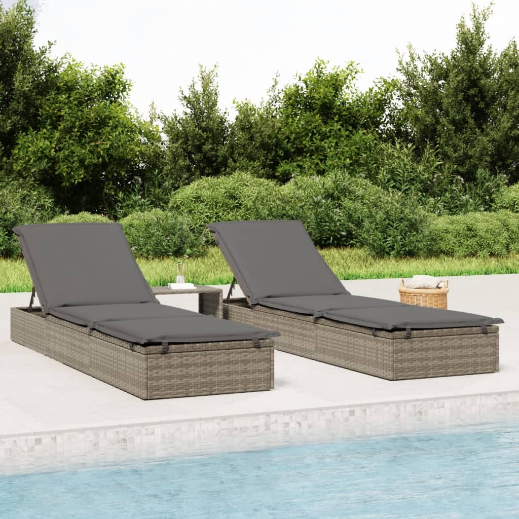 Lettino 1 Pz Con Cuscino Grigio 201x55x62 Cm In Polyrattan