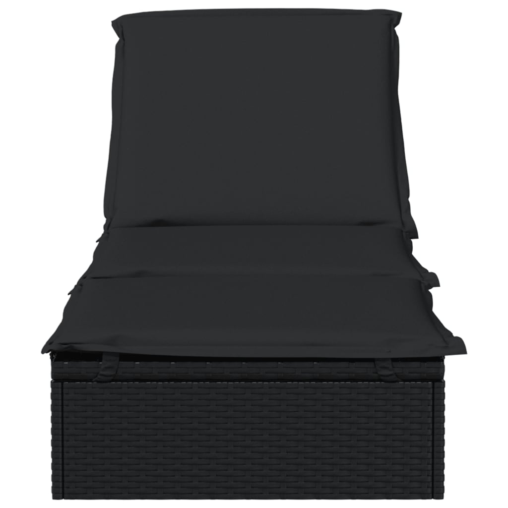 Lettino 1 Pz Con Cuscino Nero 201x55x62 Cm In Polyrattan