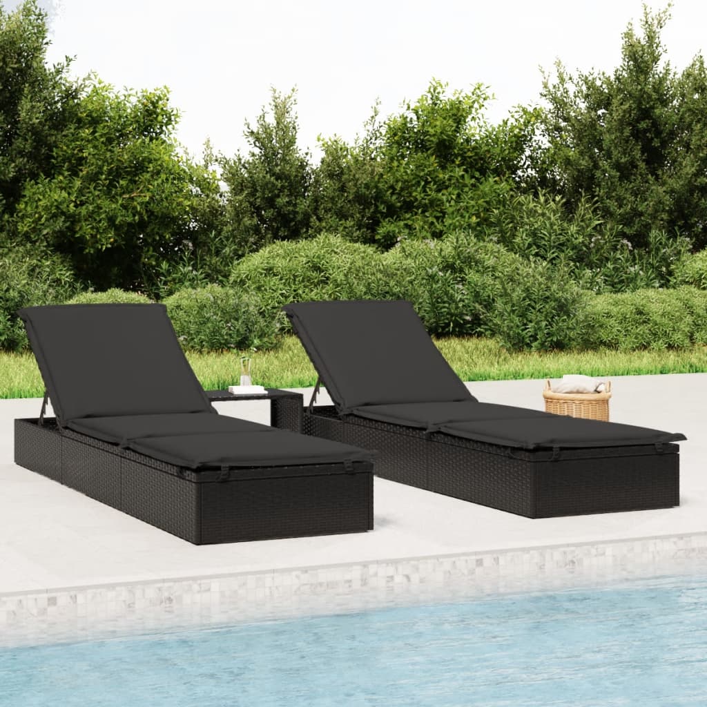 Lettino 1 Pz Con Cuscino Nero 201x55x62 Cm In Polyrattan