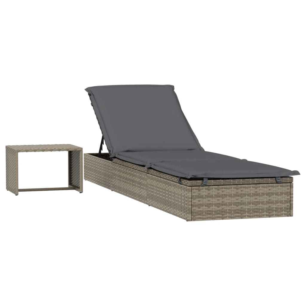 Lettino Prendisole 1 Pz Con Tavolino Grigio In Polyrattan