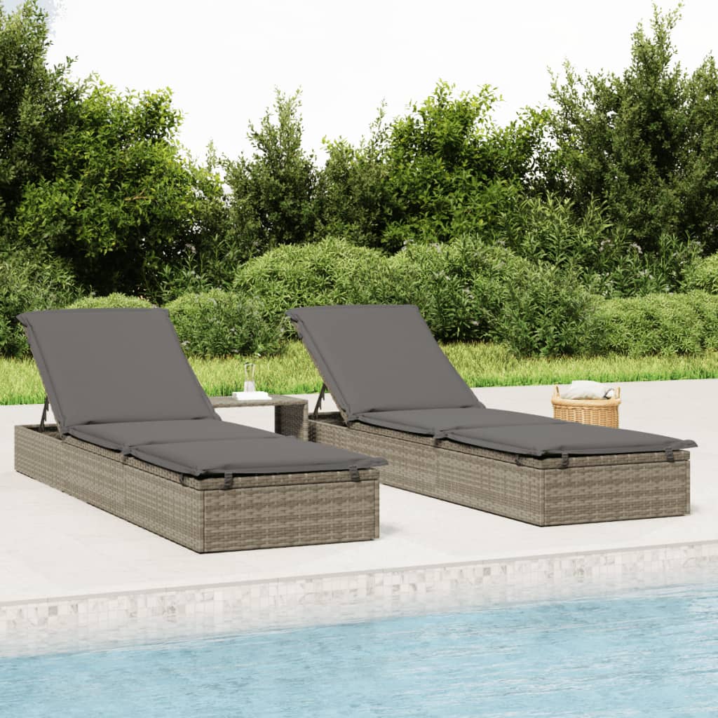 Lettino Prendisole 1 Pz Con Tavolino Grigio In Polyrattan