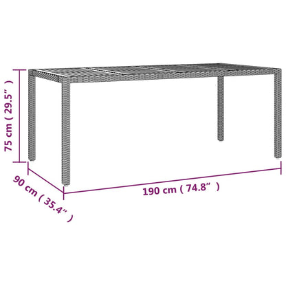 Tavolo Da Giardino Piano Legno Nero Polyrattan Massello Acacia