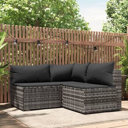 Set Divani Da Giardino 3 Pz Con Cuscini In Polyrattan Grigio