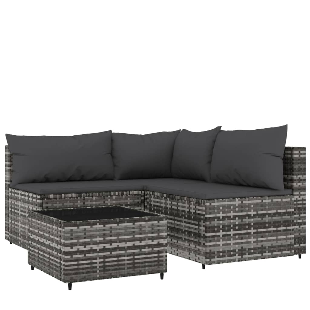 Set Divani Da Giardino 4 Pz Con Cuscini In Polyrattan Grigio