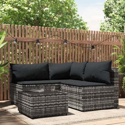 Set Divani Da Giardino 4 Pz Con Cuscini In Polyrattan Grigio