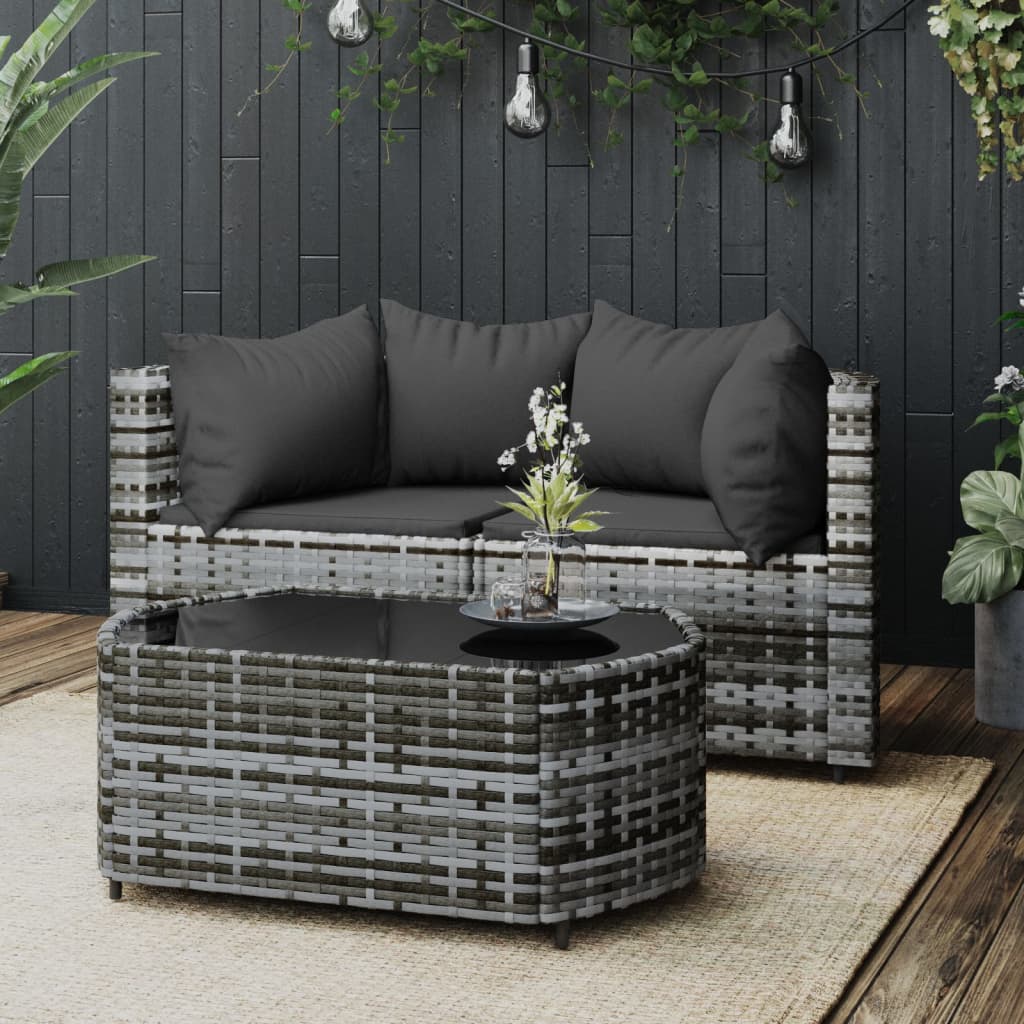 Set Divani Da Giardino 3 Pz Con Cuscini In Polyrattan Grigio