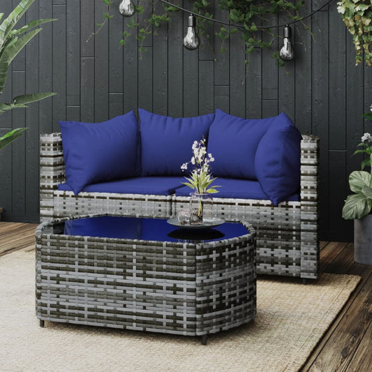 Set Divani Da Giardino 3 Pz Con Cuscini In Polyrattan Grigio