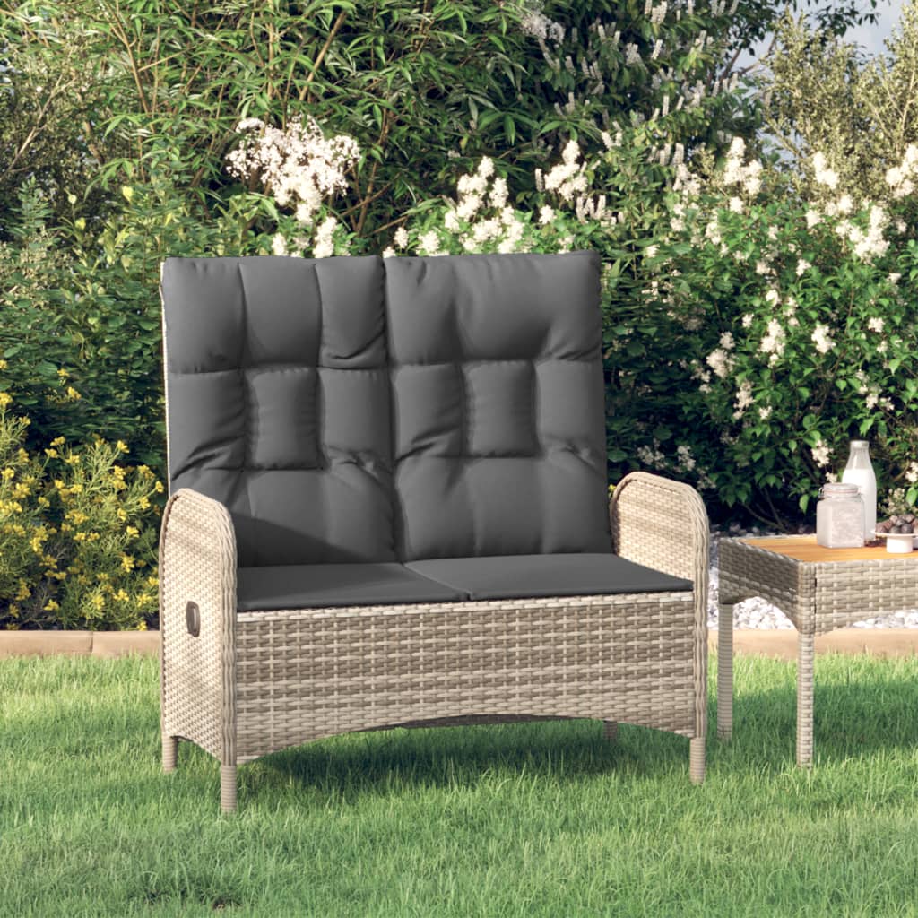 Panca Reclinabile Da Giardino Cuscini 107 Cm Polyrattan Grigia