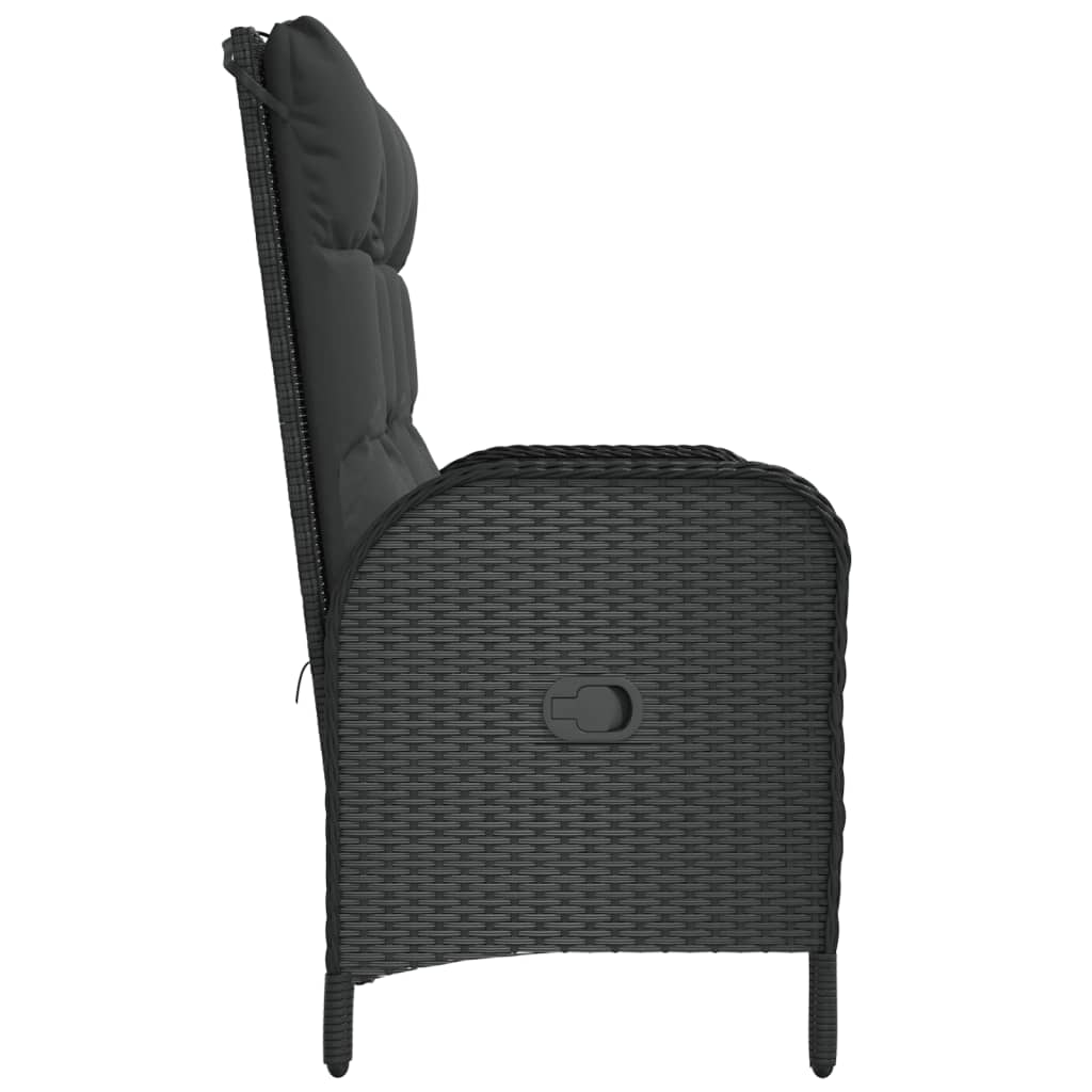 Panca Reclinabile Da Giardino Con Cuscini 107cm Polyrattan Nera