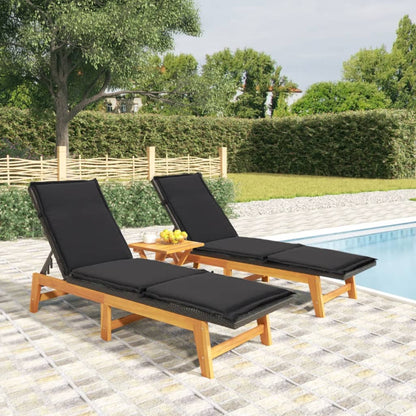 Sdraio Con Cuscini 2pz Polyrattan E Legno Massello Di Acacia