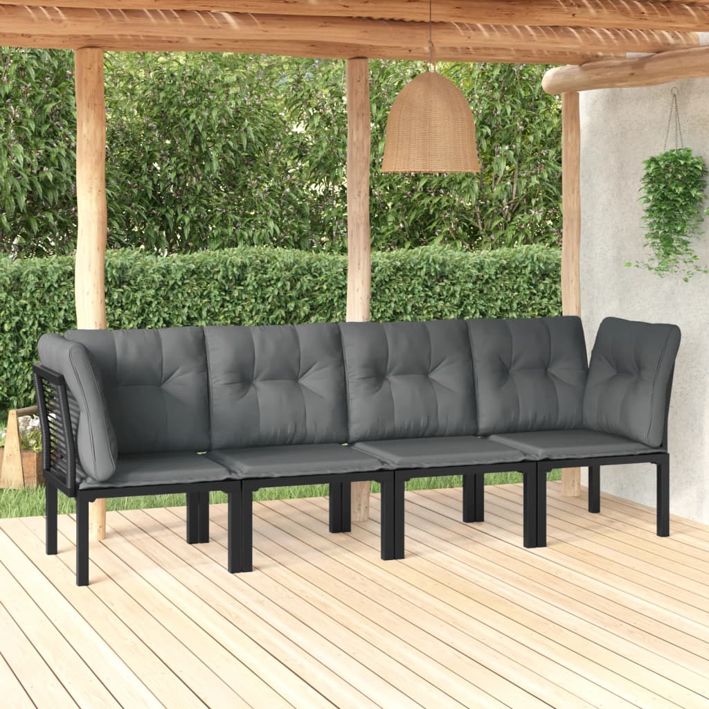 Set Salotto Da Giardino 4 Pz Nero E Grigio In Polyrattan