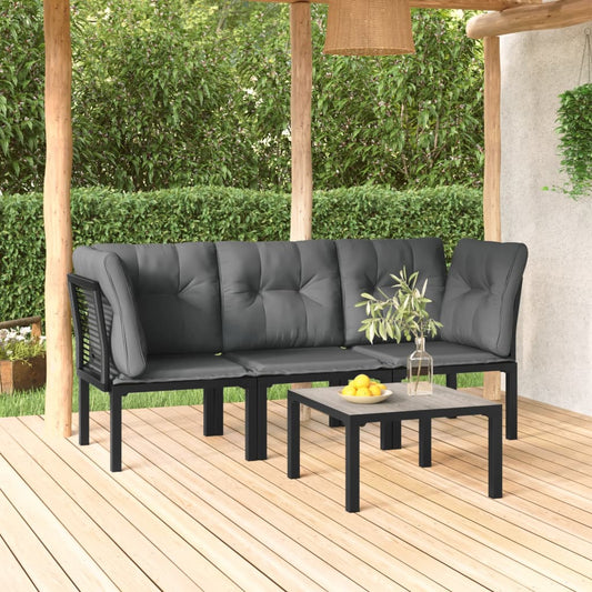 Set Salotto Da Giardino 4 Pz Nero E Grigio In Polyrattan