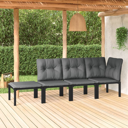 Set Salotto Da Giardino 4 Pz Nero E Grigio In Polyrattan