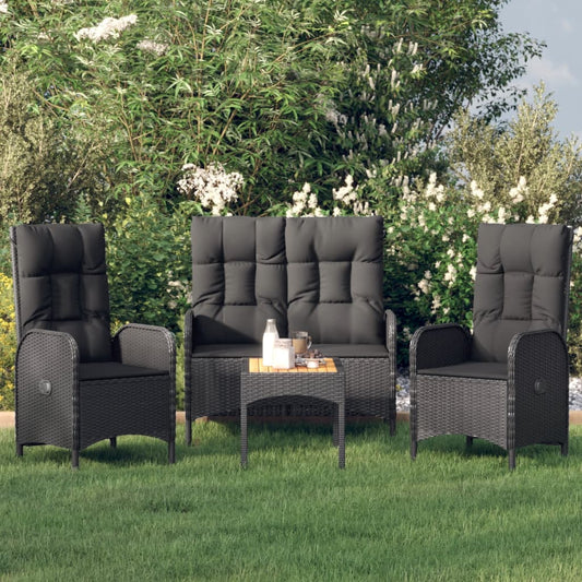 Set Da Pranzo Da Giardino 4 Pz Con Cuscini Nero In Polyrattan