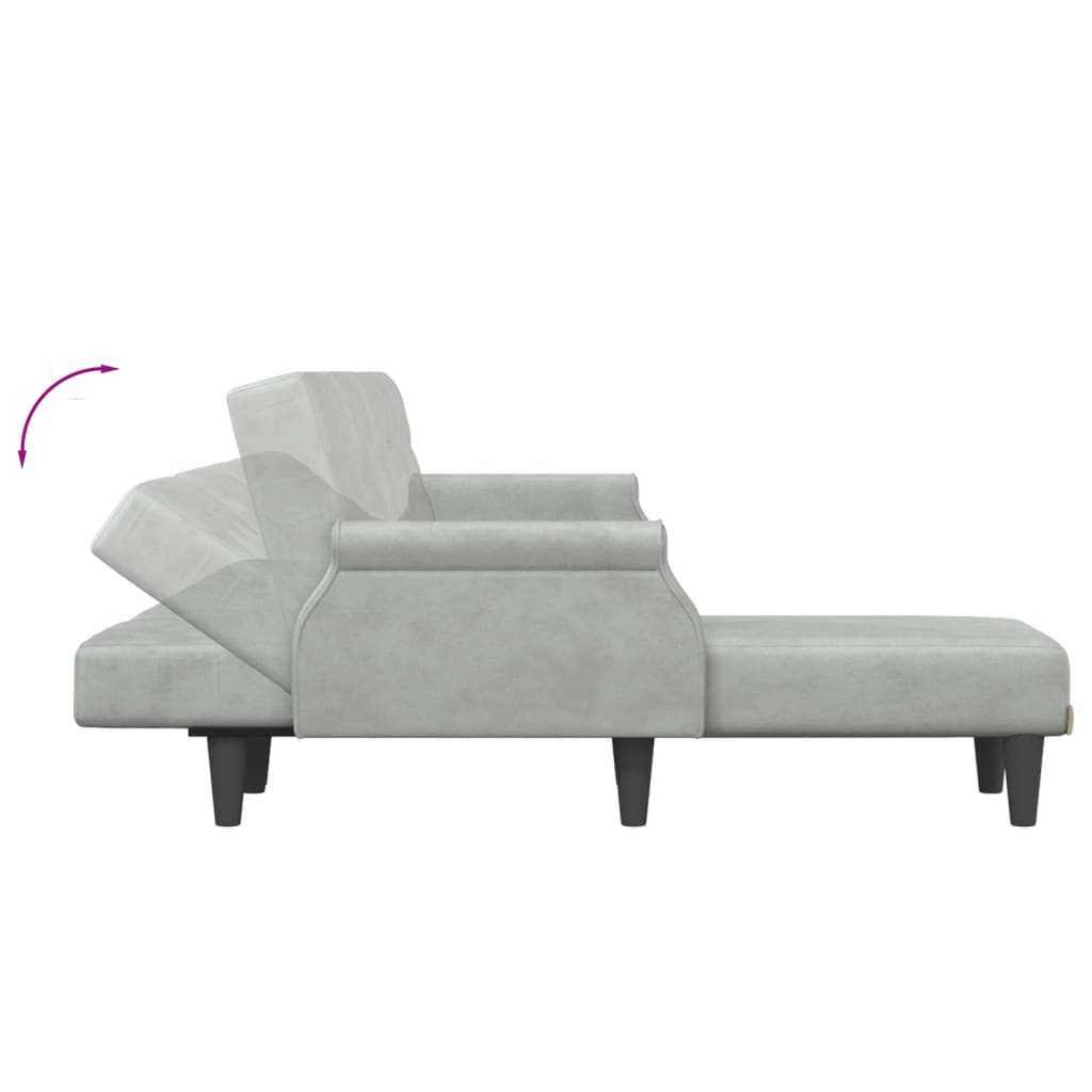 Divano Letto A L Grigio Chiaro 271x140x70 Cm In Velluto