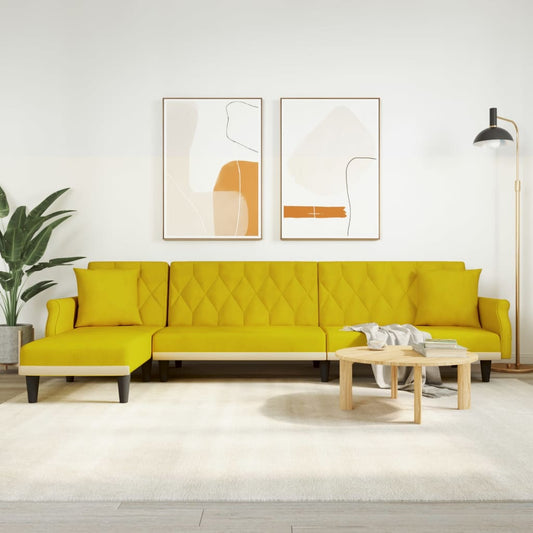 Divano Letto A L Giallo 271x140x70 Cm In Velluto