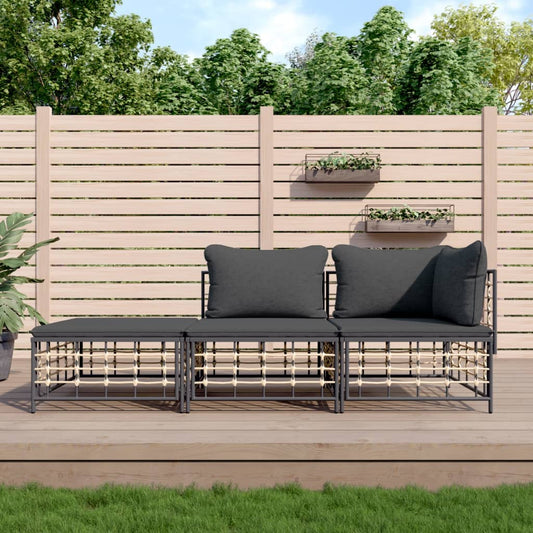 Set Divani Da Giardino 3 Pz Con Cuscini Antracite In Polyrattan