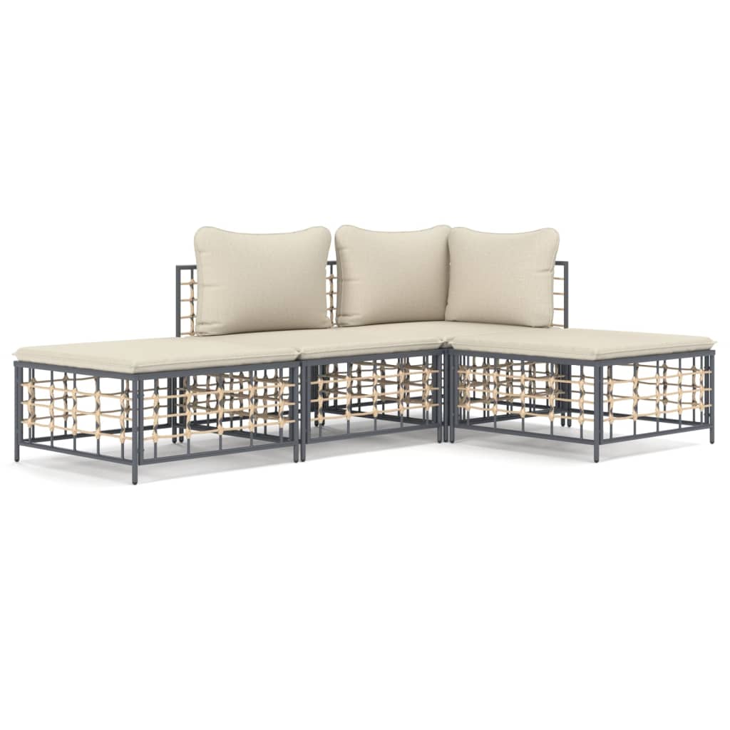 Set Divani Da Giardino 4 Pz Con Cuscini Antracite In Polyrattan