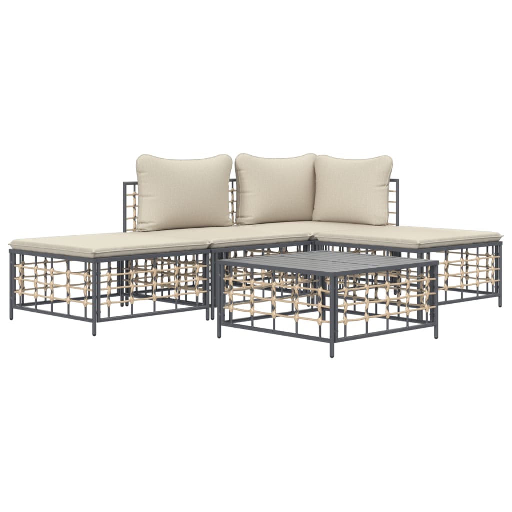 Set Divani Da Giardino 5 Pz Con Cuscini Antracite In Polyrattan