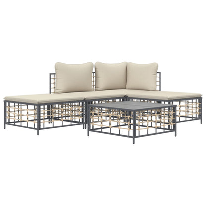 Set Divani Da Giardino 5 Pz Con Cuscini Antracite In Polyrattan