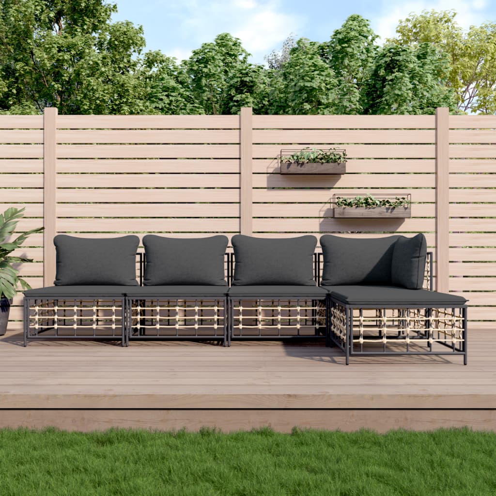 Set Divani Da Giardino 5 Pz Con Cuscini Antracite In Polyrattan