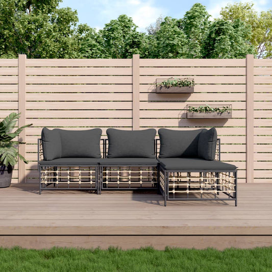 Set Divani Da Giardino 4 Pz Con Cuscini Antracite In Polyrattan