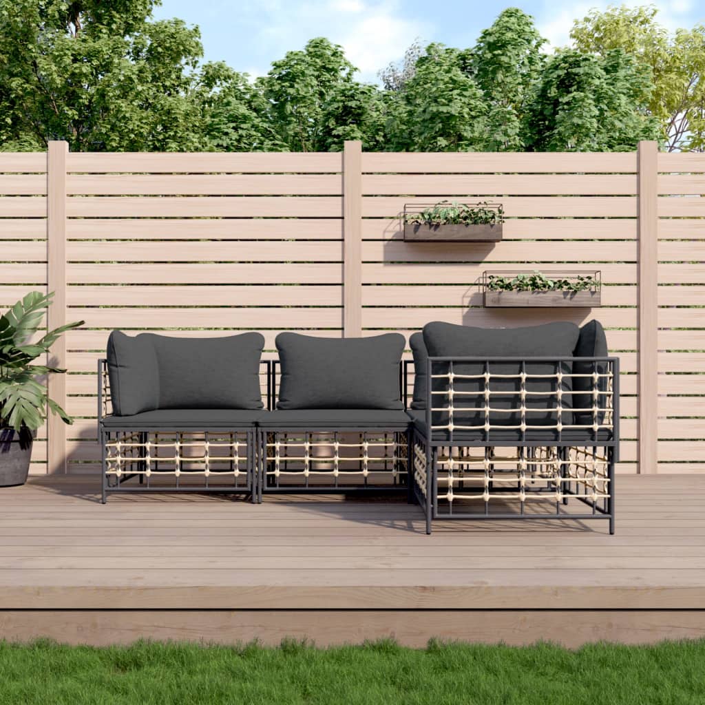 Set Divani Da Giardino 4 Pz Con Cuscini Antracite In Polyrattan