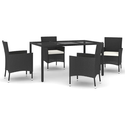 Set Da Pranzo Da Giardino 5 Pz Nero Con Cuscini In Polyrattan