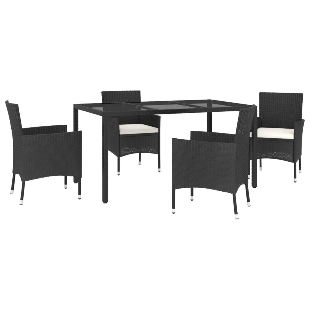 Set Da Pranzo Da Giardino 5 Pz Nero Con Cuscini In Polyrattan