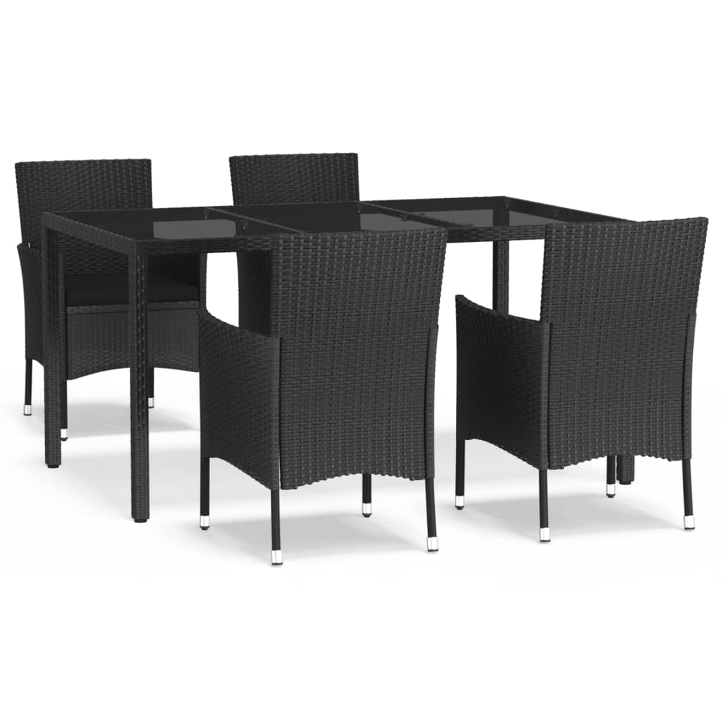 Set Da Pranzo Da Giardino 5 Pz Nero Con Cuscini In Polyrattan