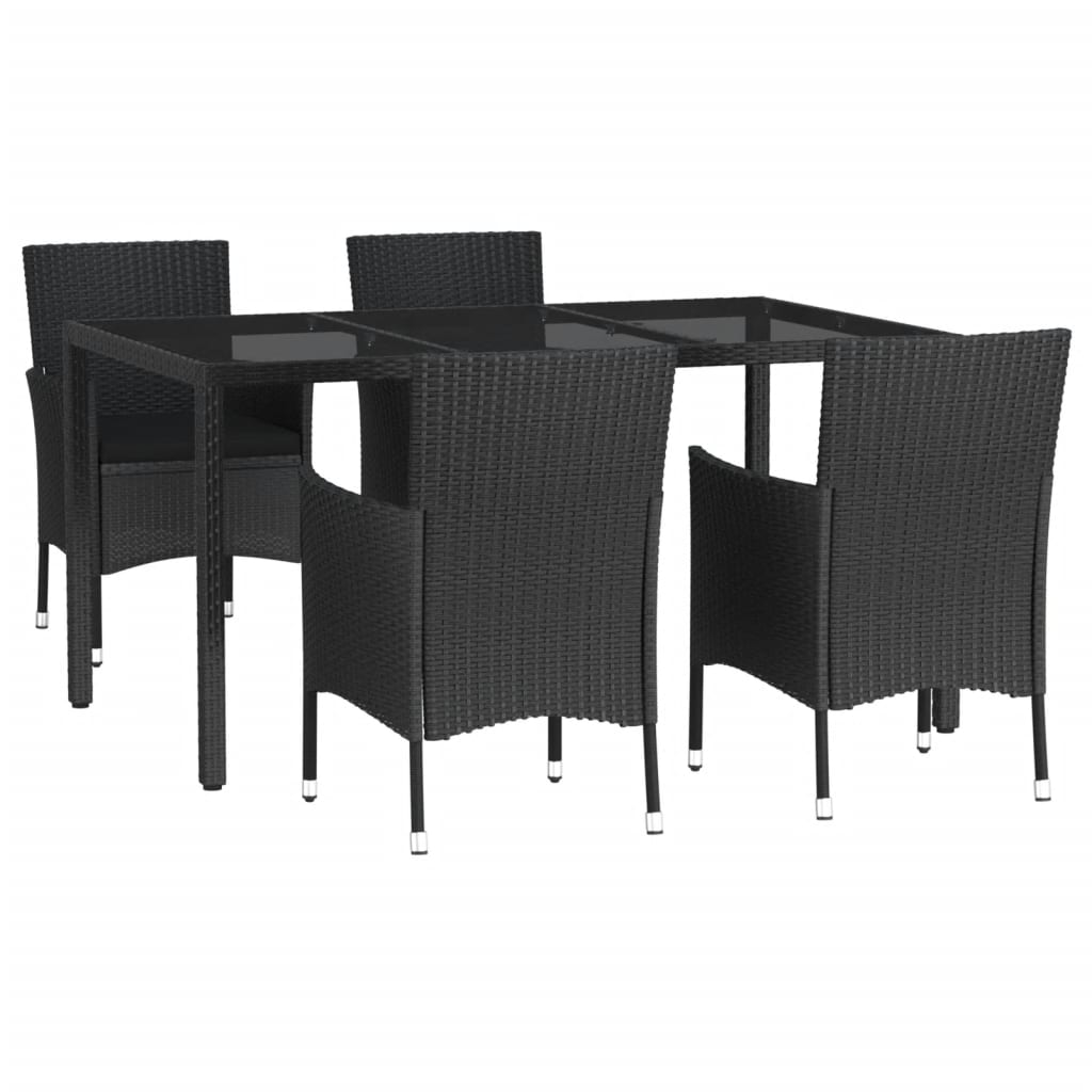 Set Da Pranzo Da Giardino 5 Pz Nero Con Cuscini In Polyrattan